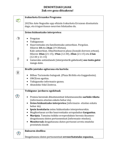 Aste Nagusia 2025erako irisgarritasun-neurrien zerrenda kontsulta dezakezu jada Aste Nagusia 2025erako irisgarritasun-neurrien zerrenda kontsulta dezakezu jada