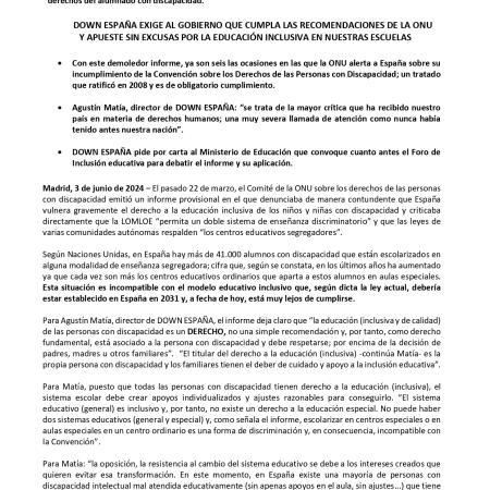 Os dejamos la nota de presna que desde Down España ha hecho llegar a diferentes medios de comunicación.  La FSDPV se une al llamamiento y pide que los apoyos escolares para las personas con discapacidad intelectual sean individualizados y ajustados a las necesidades reales de las personas.