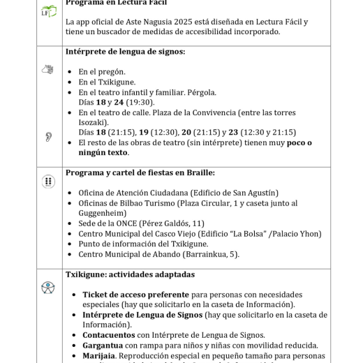 Ya puedes consultar el listado de medidas de accesibilidad para Aste Nagusia 2025